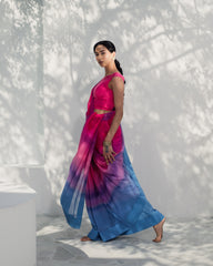 Elegant Pink and Blue Saree