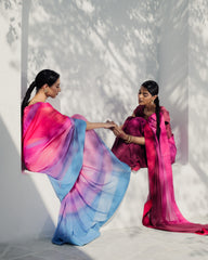 Elegant Pink and Blue Saree