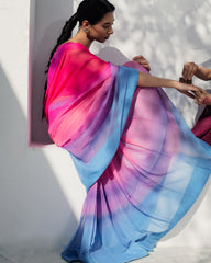 Elegant Pink and Blue Saree
